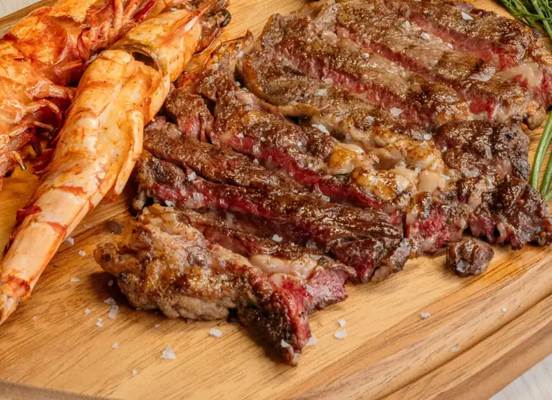 Black Angus Ribeye + Tiger Prawn at JUZE Koh Samui